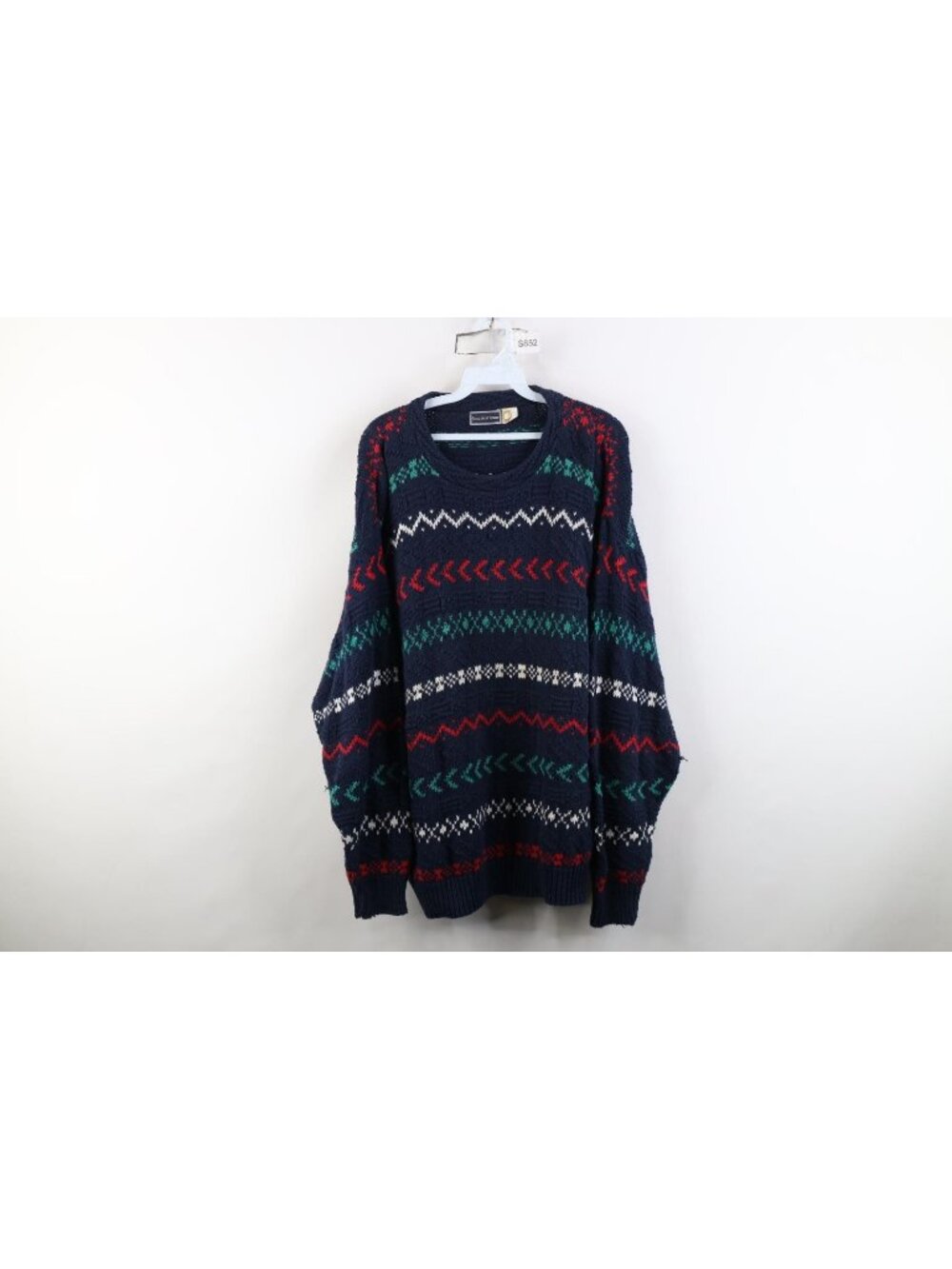 Vintage 90s Streetwear Mens Large Heavyweight Cotton Knit Fair Isle Sweater USA
